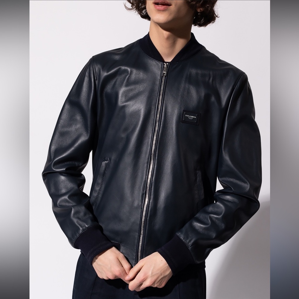 DOLCE & GABBANA Leather Bomber Jacket Size 50